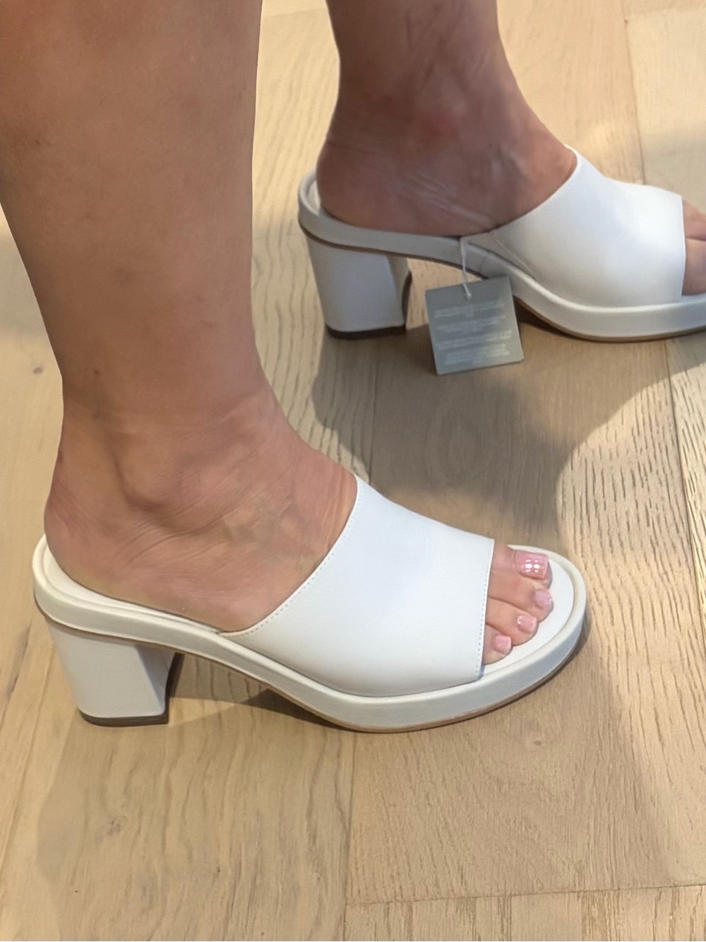 Brand New with Tags! White Leather Platform Block Heel Mule Sandals. Sz 37